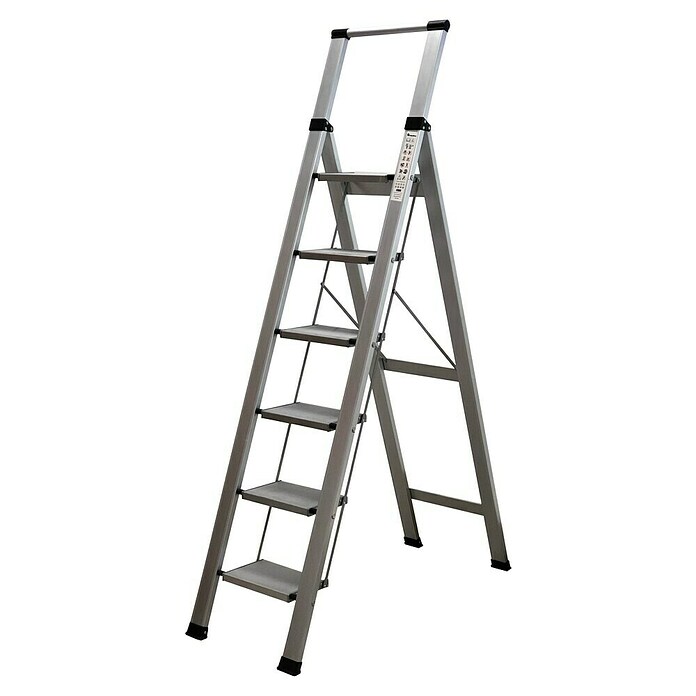 Escalera de tijera Homelux (Altura de trabajo: 3 m, Número de peldaños: 6 ud., Carga soportada: 150 kg, Aluminio) | BAUHAUS