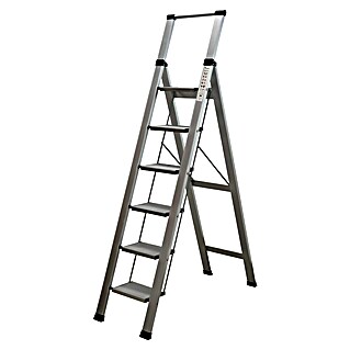 Escalera de tijera Homelux (Altura de trabajo: 3 m, Número de peldaños: 6 ud., Carga soportada: 150 kg, Aluminio)