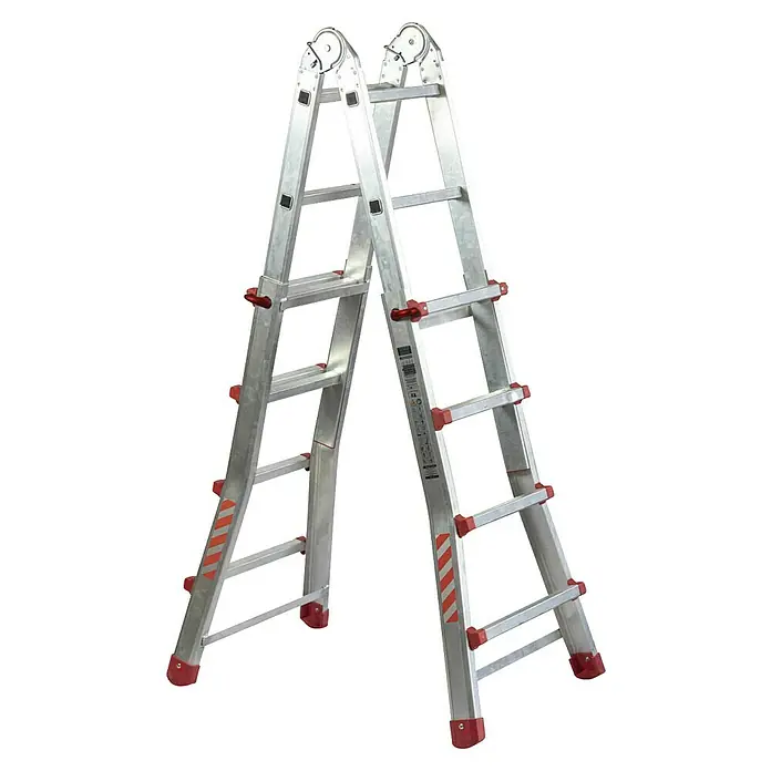 Escalera deslizante - Número de peldaños: 16 ud., Altura de trabajo: 3,5 m, Carga soportada: 150 kg, Aluminio - Escalera multiusos plateada con detalles en rojo. Ideal para el hogar y el jardín, ofrece aplicaciones versátiles.
