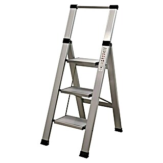 Escalera de tijera Homelux (Altura de trabajo: 2,6 m, Número de peldaños: 3 ud., Carga soportada: 150 kg, Aluminio)