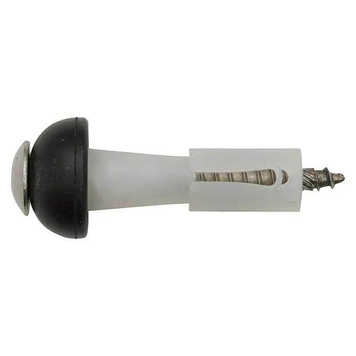 Distanzspreizhülsen - Ø x L: 4,8 x 30 mm, 25 Stk. - Toilettensitzpuffer mit Schraube zur Befestigung. Der Puffer ist schwarz und hat eine silberne Scheibe.