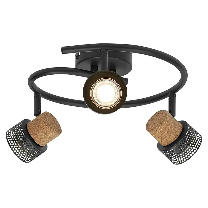 Osram Regleta Cork - 10,2 W, L x An x Al: 31,8 x 29,3 x 13,6 cm, Negro, GU10 - Lámpara de techo moderna con tres focos, que destaca por su diseño con elementos de corcho y realza cualquier habitación.