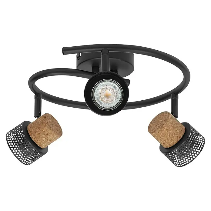 Osram Regleta Cork - 10,2 W, L x An x Al: 31,8 x 29,3 x 13,6 cm, Negro, GU10 - Foco de techo con tres focos en negro y aspecto de corcho. El diseño sencillo combina bien con muebles modernos y proporciona una luz agradable.