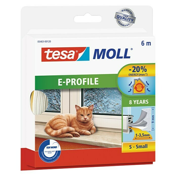 Tesa MOLL E-Rillenprofildichtung (Weiß, 10 m x 9 mm x 4 mm, Geeignet für:  Spaltenbreiten 1 - 3,5 mm) | BAUHAUS
