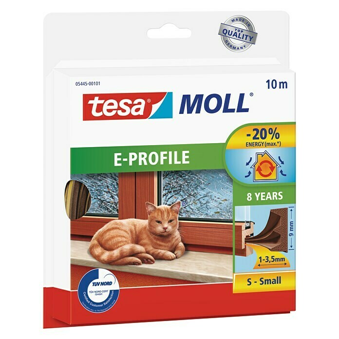 Tesa MOLL E-Rillenprofildichtung (Braun, 10 m x 9 mm x 4 mm, Geeignet für:  Spaltenbreiten 1 - 3,5 mm)