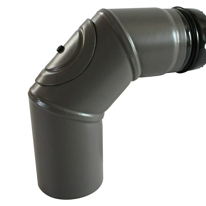 Pellet-Rohrbogen (Durchmesser: 80 mm, Bogenwinkel: 90 °, Mit Reinigungsöffnung, Emailliert, Gussgrau)