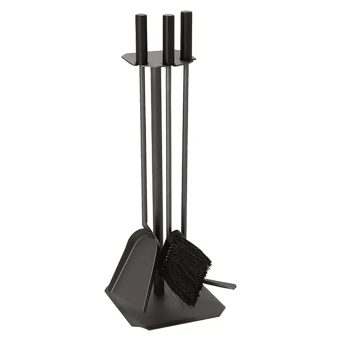 Lienbacher Kamingarnitur - 3 -tlg., Anthrazit, Höhe: 62 cm - Dieses Bild zeigt ein Kaminbesteck mit Schaufel, Besen und Schürhaken auf einem Ständer, ideal für die Pflege Ihres Kamins.