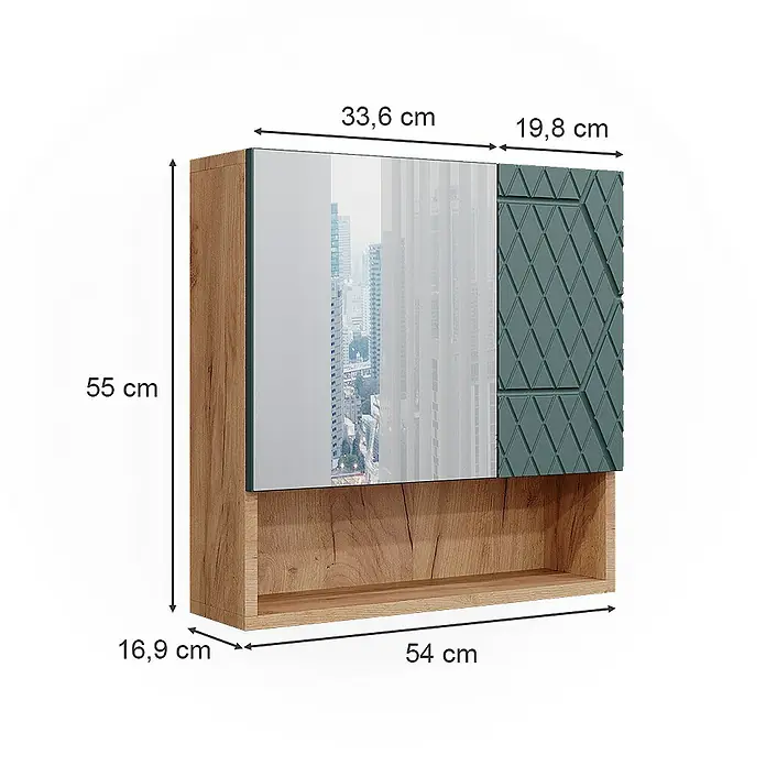Vicco Spiegelschrank Irma Grün/Goldkraft Eiche - Sonstiges, Grün/Goldkraft Eiche
