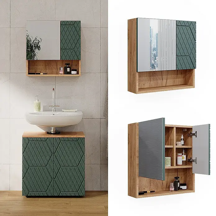 Vicco Spiegelschrank Irma Grün/Goldkraft Eiche - Sonstiges, Grün/Goldkraft Eiche