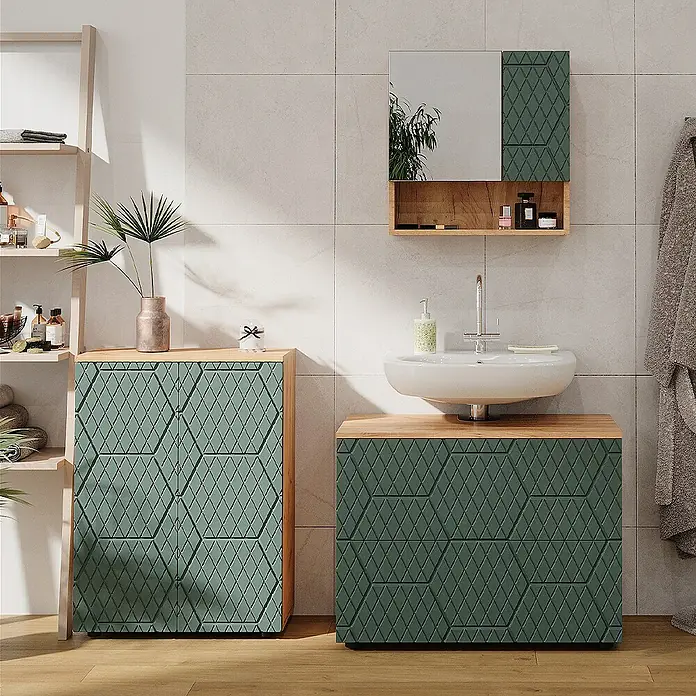 Vicco Spiegelschrank Irma Grün/Goldkraft Eiche - Sonstiges, Grün/Goldkraft Eiche