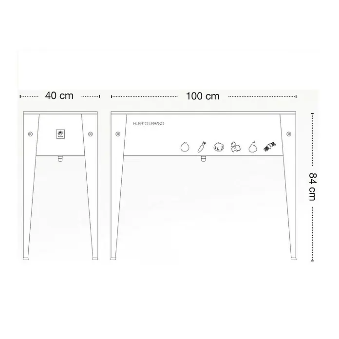 Herstera Garden Hochbeet - 100 x 40 x 84 cm, Metall, Anthrazit - Illustration eines Urban Gardening Pflanztisches mit den Maßen 40 cm Tiefe, 100 cm Breite und 84 cm Höhe.