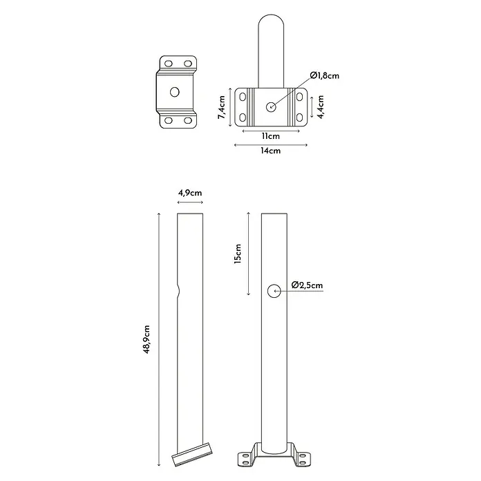 Arte confort Lusna Farola LED con soporte - 15 W, 2.000 lm, 6.500 K, IP54 - Esquema acotado de un cierrapuertas, ideal para dibujos técnicos y detalles del producto.