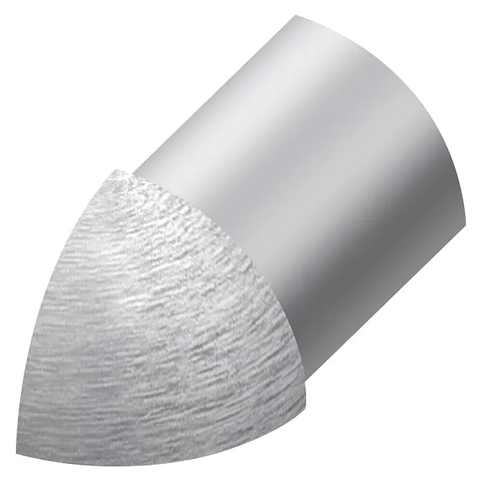 Viertelkreis-Außeneck - Edelstahl, Silber, 12,5 mm, Gebürstet - Nahaufnahme eines Schleifstifts mit abgerundeter Spitze, ideal für präzise Schleifarbeiten in verschiedenen Materialien.