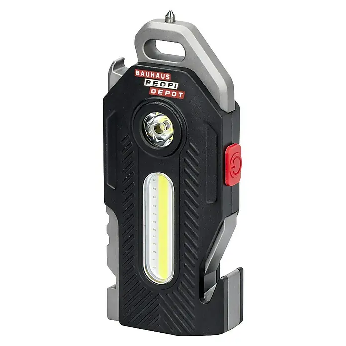 Profi Depot Linterna - A batería, 400 lm, IP44 - Herramienta multifuncional con luces LED, cortador de cinturón y rompecristales para emergencias, ideal para cualquier taller y coche.