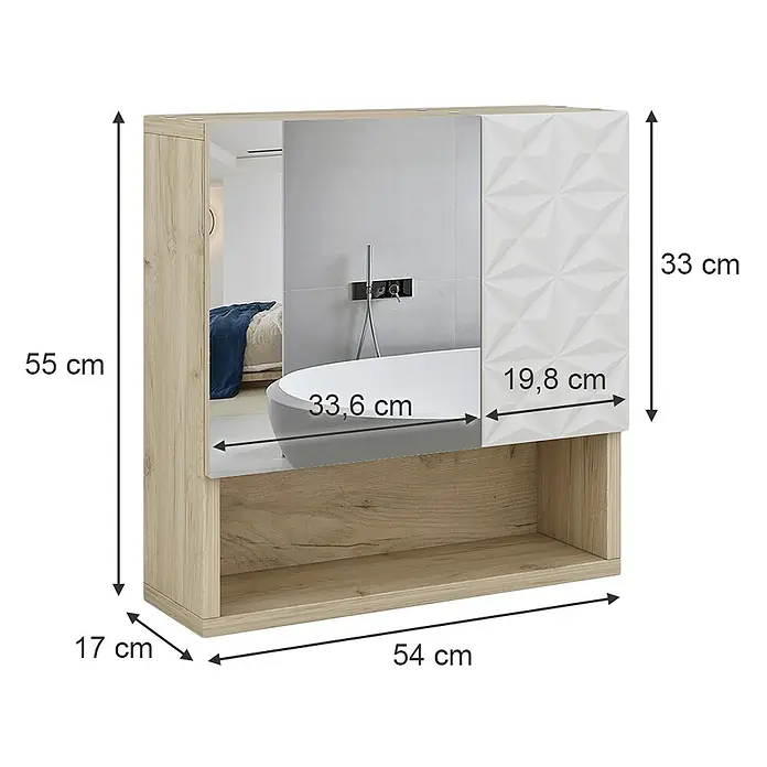 Vicco Spiegelschrank Edge Weiß mit Tür und offenen Fächern - B x H: 54 x 55 cm, Sonstiges, Weiß