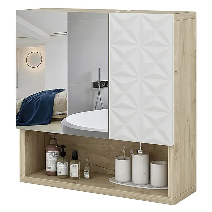 Vicco Spiegelschrank Edge Weiß mit Tür und offenen Fächern - B x H: 54 x 55 cm, Sonstiges, Weiß