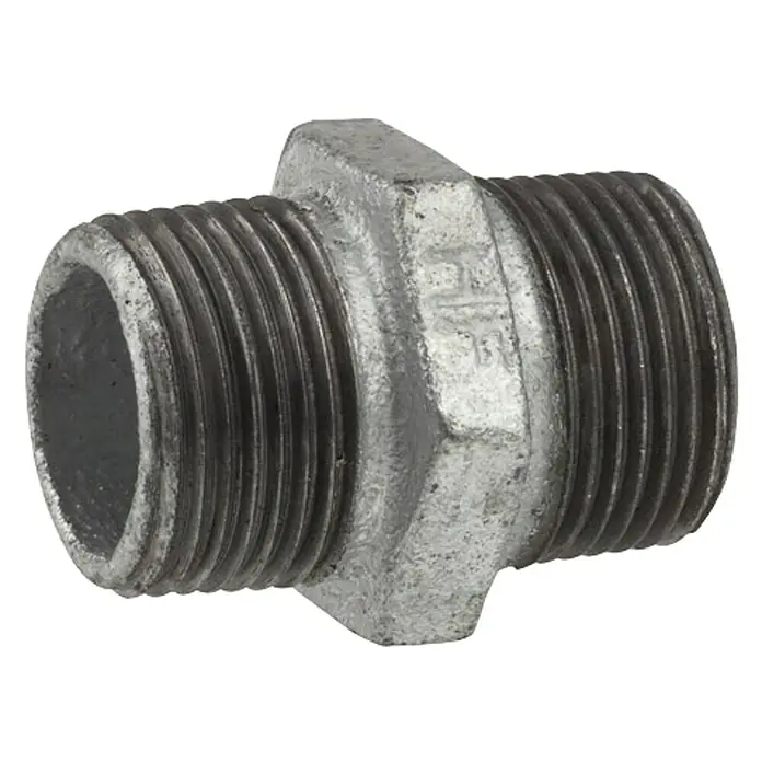 Doppelnippel - 1″, Verzinkt - Ein verzinkter Doppelnippel, ein Rohrverbinder mit Außengewinde an beiden Enden, ideal für Sanitär- und Heizungsinstallationen.