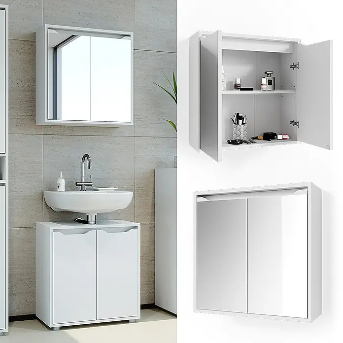 Vicco Spiegelschrank Ruben Weiß - B x H: 60 x 60 cm, Stahl, Weiß