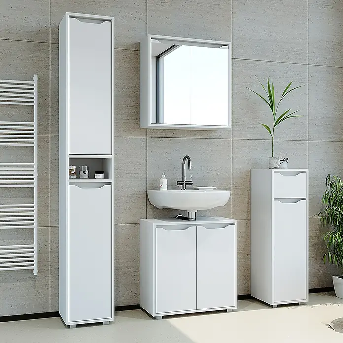 Vicco Spiegelschrank Ruben Weiß - B x H: 60 x 60 cm, Stahl, Weiß
