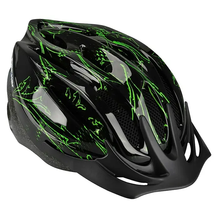Fischer Fahrradhelm Arrow - L/XL 56 - 62 cm - Schwarzer Fahrradhelm mit grünen Akzenten, ideal für sichere und stylische Fahrten auf jedem Terrain.
