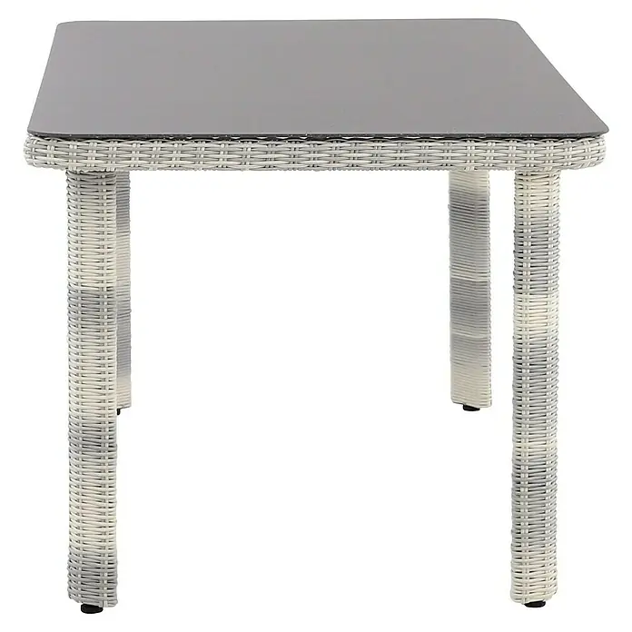 Conjunto de muebles Lodrino - 6 pzs., Aluminio/Olefin, Beige/Gris - Mesa cuadrada moderna para exteriores con tapa gris y base tejida. Perfecta para patio o jardín.
