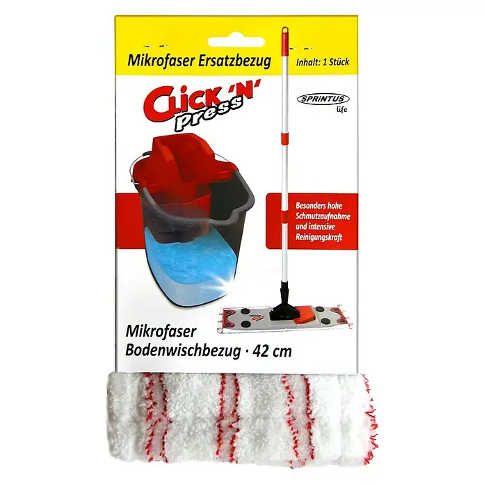 Sprintus Ersatz-Bezug Click N Press - 80 % Mikrofaser, 20 % weiche Abrasivborsten - Verpackung für einen Mikrofaser-Ersatzbezug für einen Click 'N' Press Bodenwischer, 42 cm.