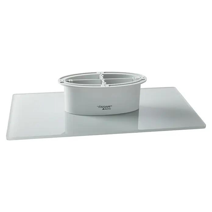 Voltomat HEATING Stand- & Wandkamin Flat - Weiß, 26 x 128 x 61 cm - Das Produkt ist ein Voromax Heating-Gerät. Es ist aus weißem Kunststoff gefertigt und verfügt über eine rechteckige Glasplatte.