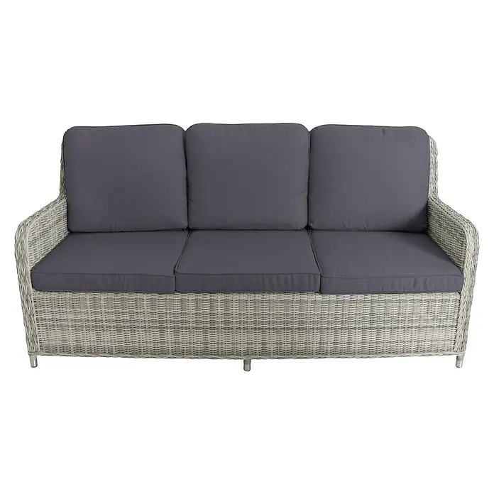 Conjunto de muebles Lodrino - 6 pzs., Aluminio/Olefin, Beige/Gris - Sofá de ratán gris de tres plazas con cómodos cojines antracita para una relajación al aire libre con estilo.