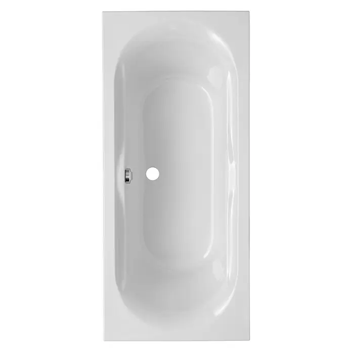 Ottofond Badewanne Bali - 180 x 80 cm, Sanitäracryl, Weiß - Eine rechteckige, weiße Badewanne mit abgerundeten Enden und einem Abflussloch in der Mitte.