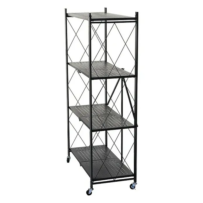 Berlinlodge Metallregal KLAP klappbar auf Rollen - H x B x T: 127 x 72 x 34 cm, Traglast pro Boden: 50 kg, Anzahl Böden: 4 Stk., Schwarz