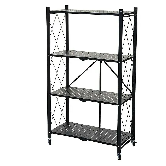 Berlinlodge Metallregal KLAP klappbar auf Rollen - H x B x T: 127 x 72 x 34 cm, Traglast pro Boden: 50 kg, Anzahl Böden: 4 Stk., Schwarz