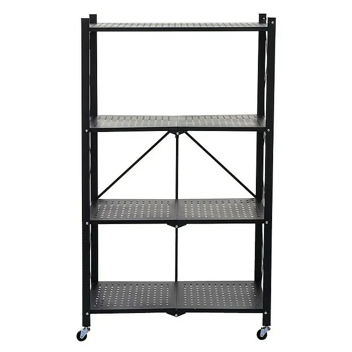 Berlinlodge Metallregal KLAP klappbar auf Rollen - H x B x T: 127 x 72 x 34 cm, Traglast pro Boden: 50 kg, Anzahl Böden: 4 Stk., Schwarz