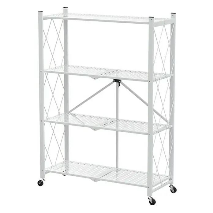 Berlinlodge Metallregal KLAP klappbar auf Rollen - H x B x T: 127 x 72 x 34 cm, Traglast pro Boden: 50 kg, Anzahl Böden: 4 Stk., Weiß