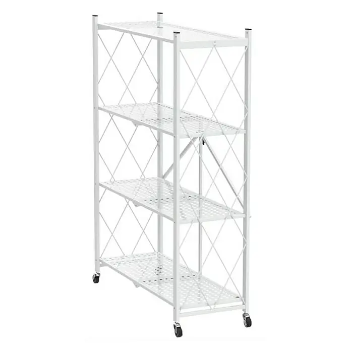 Berlinlodge Metallregal KLAP klappbar auf Rollen - H x B x T: 127 x 72 x 34 cm, Traglast pro Boden: 50 kg, Anzahl Böden: 4 Stk., Weiß