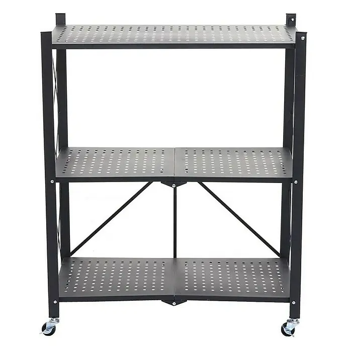 Berlinlodge Metallregal KLAP klappbar auf Rollen - H x B x T: 87 x 72 x 34 cm, Traglast pro Boden: 50 kg, Anzahl Böden: 3 Stk., Aufstellen, Schwarz