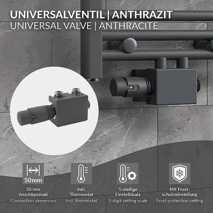 LuxeBath Thermostatventil Universal Eck-Durchgangsform inkl. Thermostatkopf - 