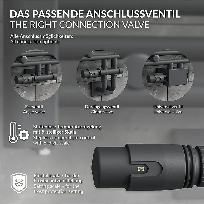LuxeBath Thermostatventil Universal Eck-Durchgangsform inkl. Thermostatkopf - 