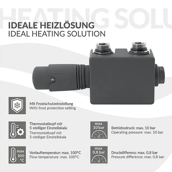 LuxeBath Thermostatventil Universal Eck-Durchgangsform inkl. Thermostatkopf - 