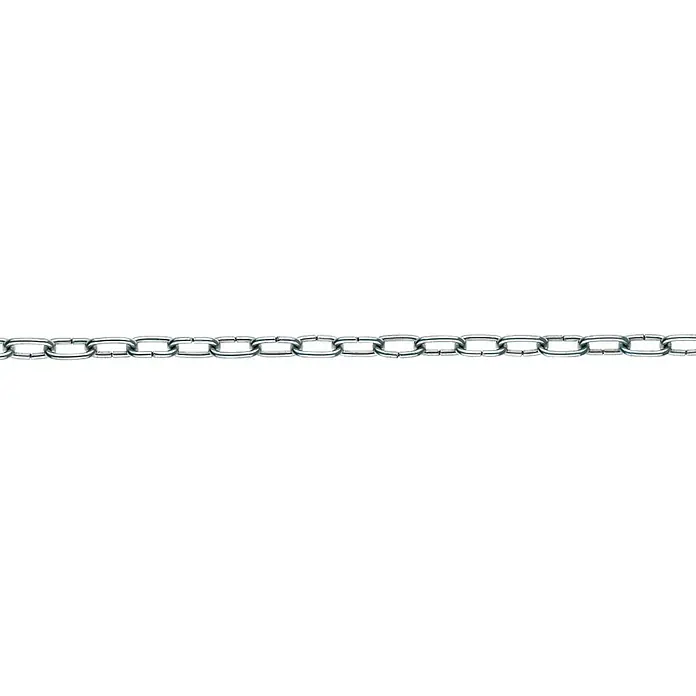Stabilit Uhrkette Meterware - 1 mm, Stahl, Bleifarben beschichtet - Nahaufnahme einer silbernen Halskette, die sich horizontal über einen schwarzen Hintergrund erstreckt.