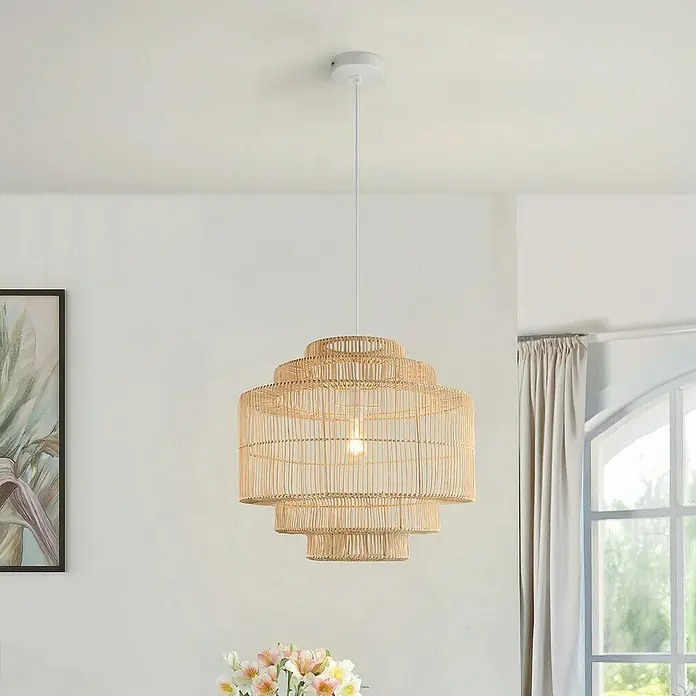 Home Deluxe Pendelleuchte SIA - 60 W, L x B x H: 53 x 53 x 150 cm, Weiß / Bambus, Weiß / Bambus, E27