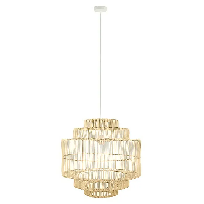 Home Deluxe Pendelleuchte SIA - 60 W, L x B x H: 53 x 53 x 150 cm, Weiß / Bambus, Weiß / Bambus, E27