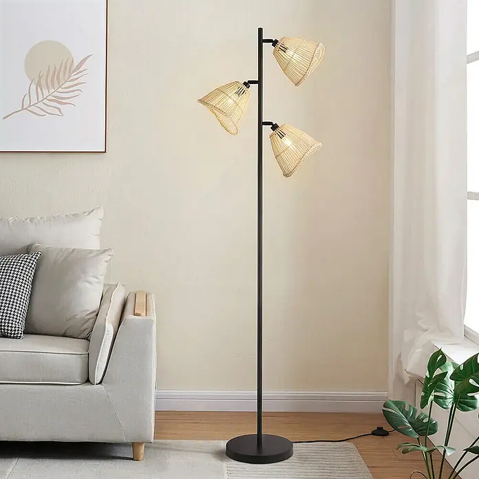 Home Deluxe Stehleuchte FELIA - 40 W, Schwarz, Beige, E14
