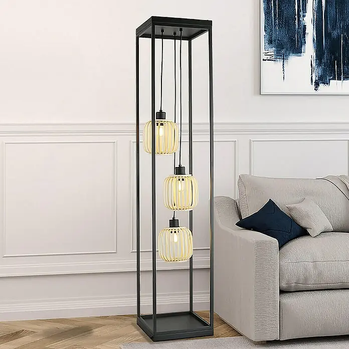 Home Deluxe Stehleuchte ZITA - 60 W, Höhe: 141 cm, Schwarz, Beige, E27