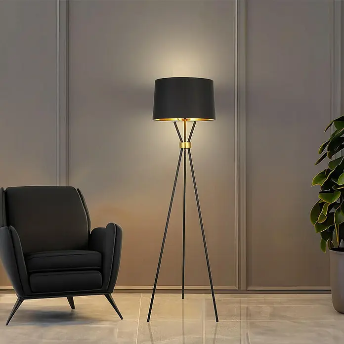 Home Deluxe Stehleuchte LUNA - 60 W, Höhe: 165 cm, Schwarz, Schwarz/Gold, E27