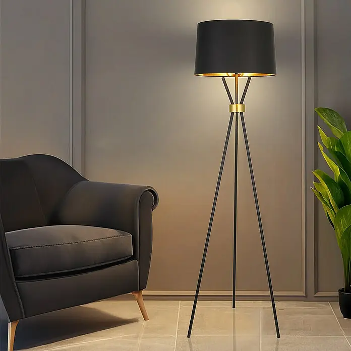 Home Deluxe Stehleuchte LUNA - 60 W, Höhe: 165 cm, Schwarz, Schwarz/Gold, E27