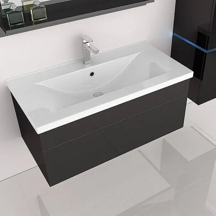 Home Deluxe Waschbecken-Set WANGEROOGE M - 61 x 41,5 cm, Schwarz