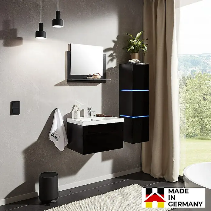 Home Deluxe Waschbecken-Set WANGEROOGE L - 61 x 41,5 cm, Schwarz