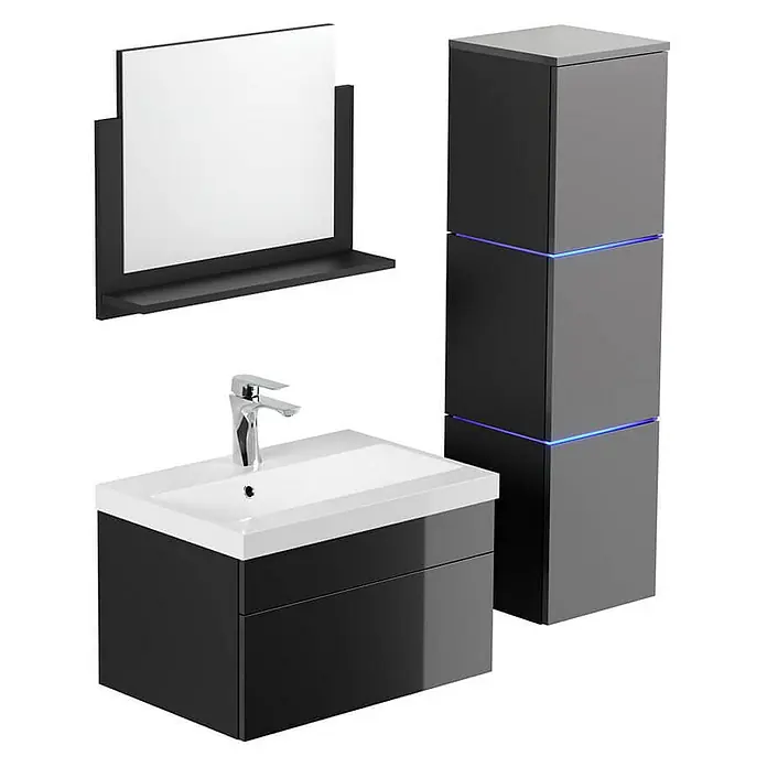 Home Deluxe Waschbecken-Set WANGEROOGE L - 61 x 41,5 cm, Schwarz