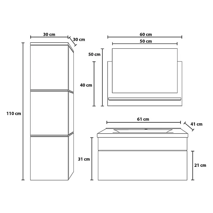 Home Deluxe Waschbecken-Set WANGEROOGE L - 61 x 41,5 cm, Schwarz