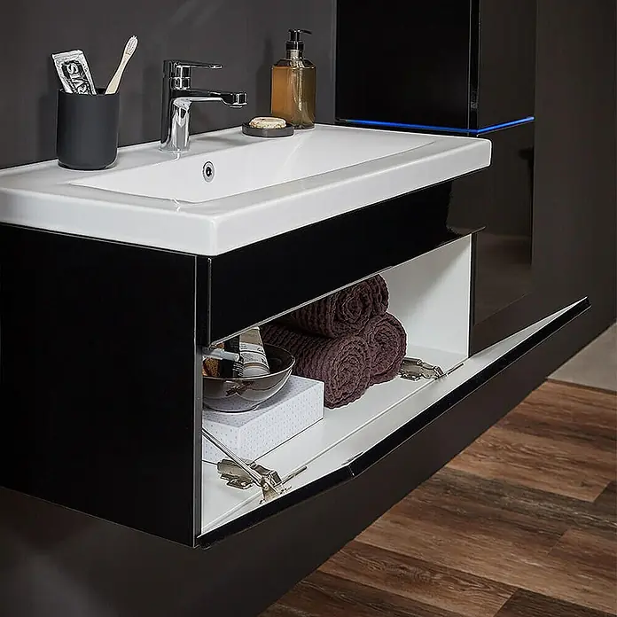 Home Deluxe Waschbecken-Set WANGEROOGE L - 61 x 41,5 cm, Schwarz